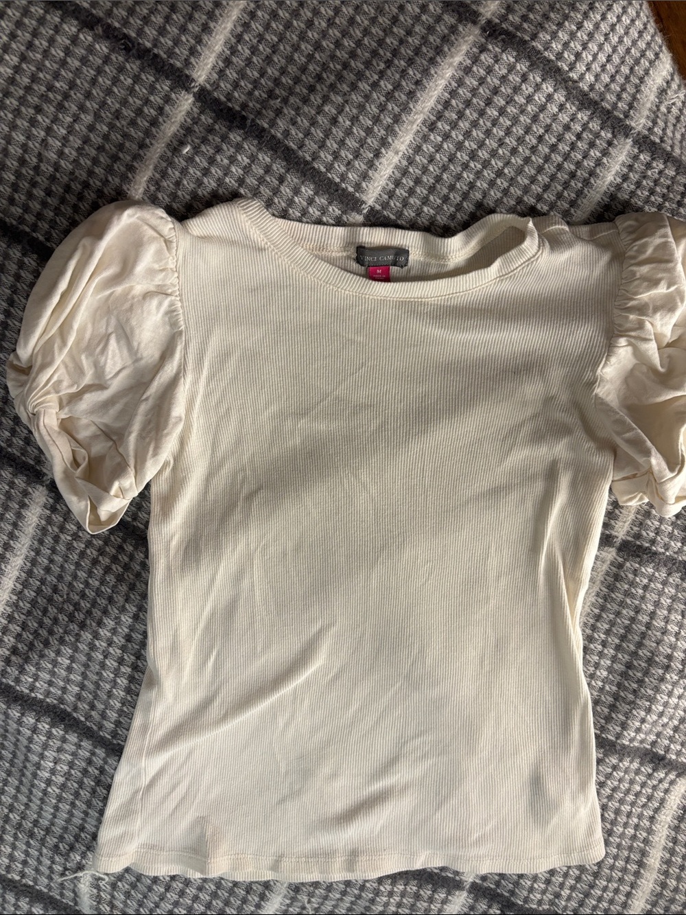 Vince Camuto Cream Puff-Sleeve Ribbed Tee